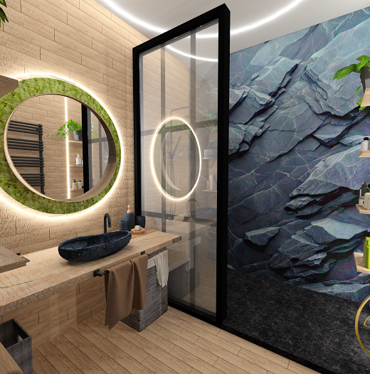 Ez az 5 m²-es fürdőszoba tökéletes példa arra, hogy a méret sosem akadály a harmónia és a luxus megteremtésében. A természetközeli anyagok, a kőhatású mosdó, a sziklás zuhanyfal és a modern LED világítás együtt olyan atmoszférát teremtenek, amely minden napot wellness-élménnyé varázsol. Minden részletet gondosan megterveztem, hogy praktikus és esztétikus legyen – mert a kényelem nem a négyzetméteren múlik, hanem a kreatív megoldásokon.