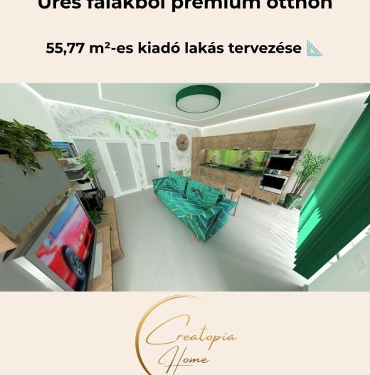 Üde skandináv prémium otthon: Egy 56 négyzetméteres, kiadásra szánt ingatlan exkluzív és értékteremtő belsőépítészeti látványtervei.
